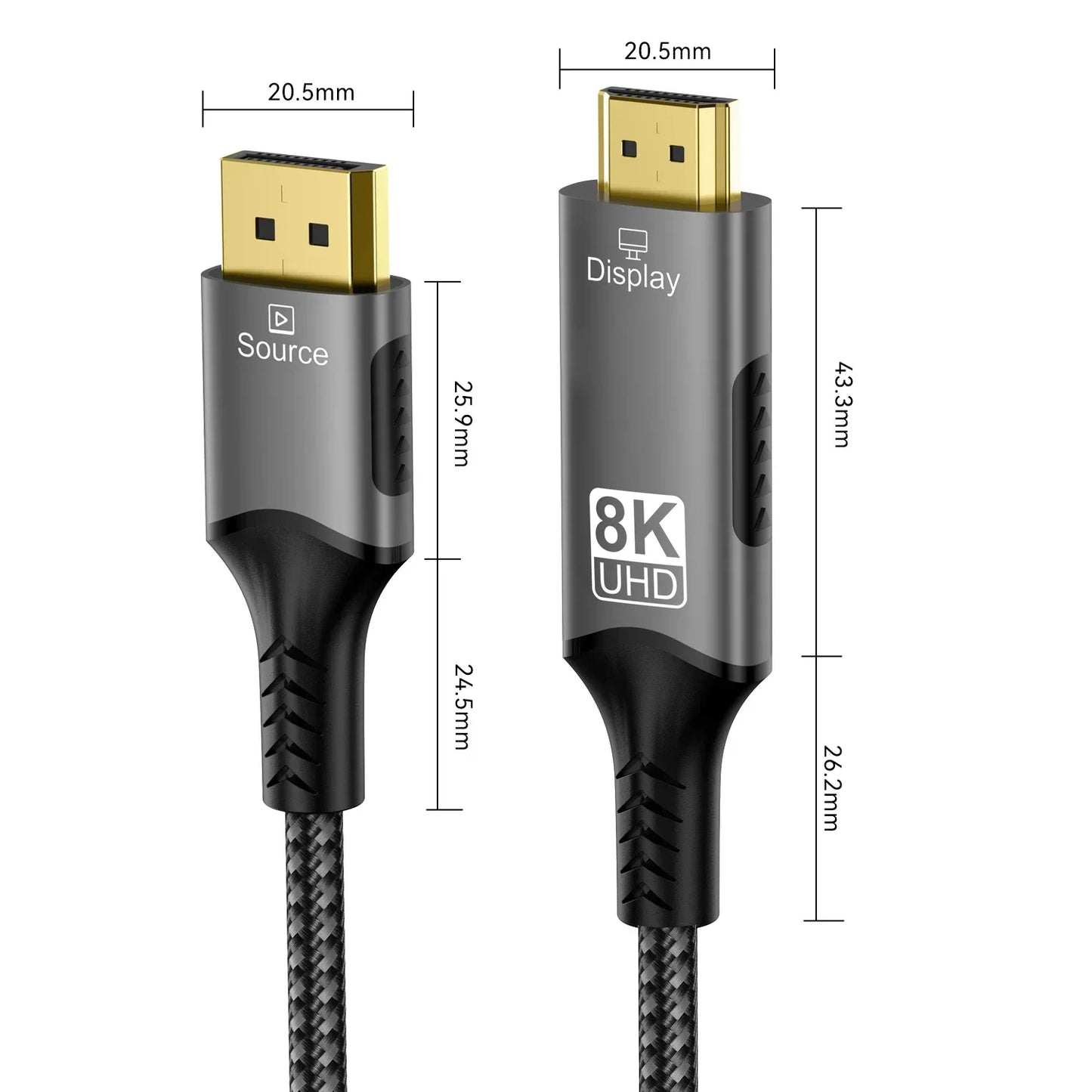 8K DisplayPort to HDMI Compatible Cable 8K@60Hz 4k@120hz DP to HDMI Adapter Display Port Video Audio for PC HDTV Projector Xbox