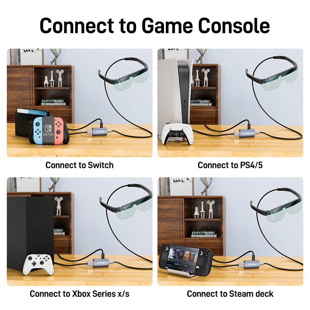 HDMI to Type C Converter 4K60HZ HDMI to USB C Adapter Compatible with RayNeo, XREAL Air, Rokid Air, Switch Base, Steam Deck Base